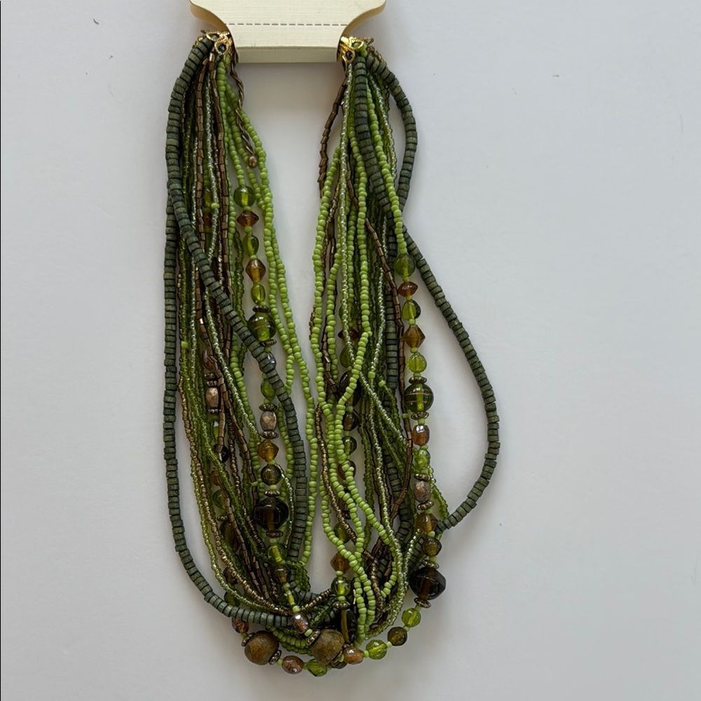 NWT Sonoma Boho beaded necklace earth tones green brown fairy grunge natural